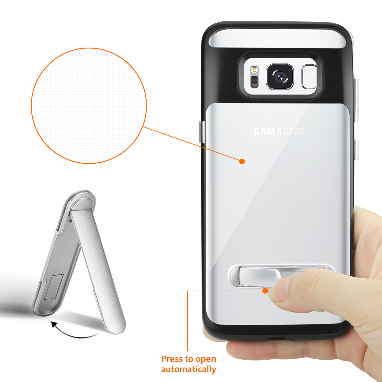 Case Bumper Kickstand Matte Inner Finish Transparent Samsung Galaxy S8 Edge/ S8 Plus Clear Black Color