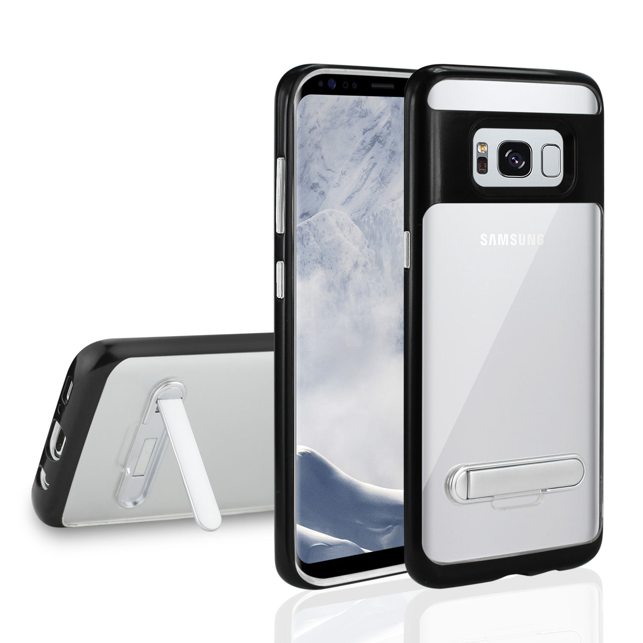 Case Bumper Kickstand Matte Inner Finish Samsung Galaxy S8 Clear Black Color