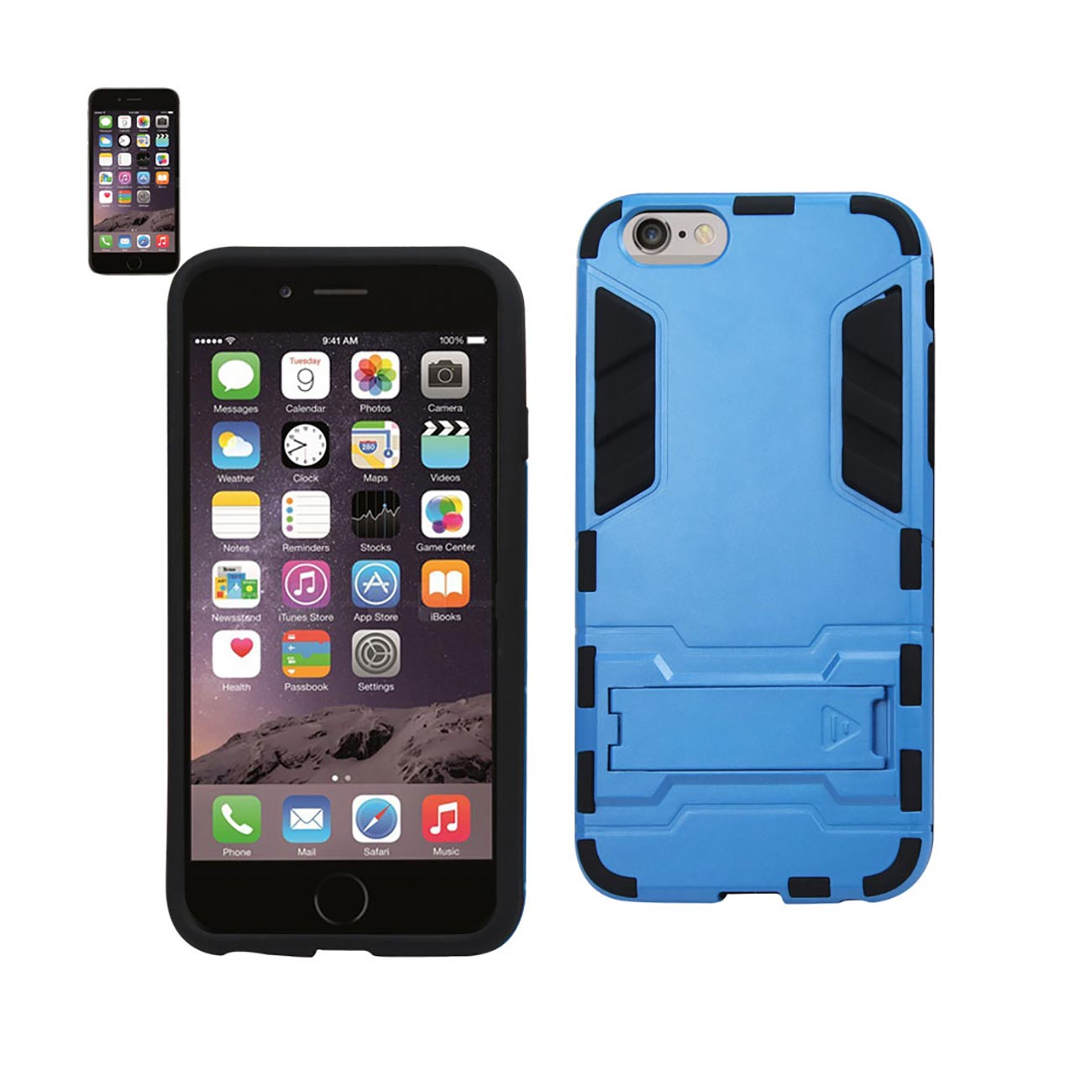 iPhone 6 Plus Hybrid Metallic Case With Kickstand In Black Blue