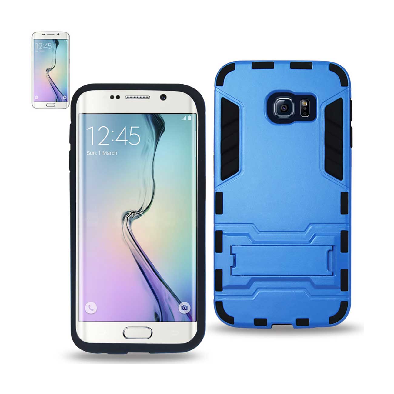 Samsung Galaxy S6 Edge Hybrid Metallic Case With Kickstand In Black Blue