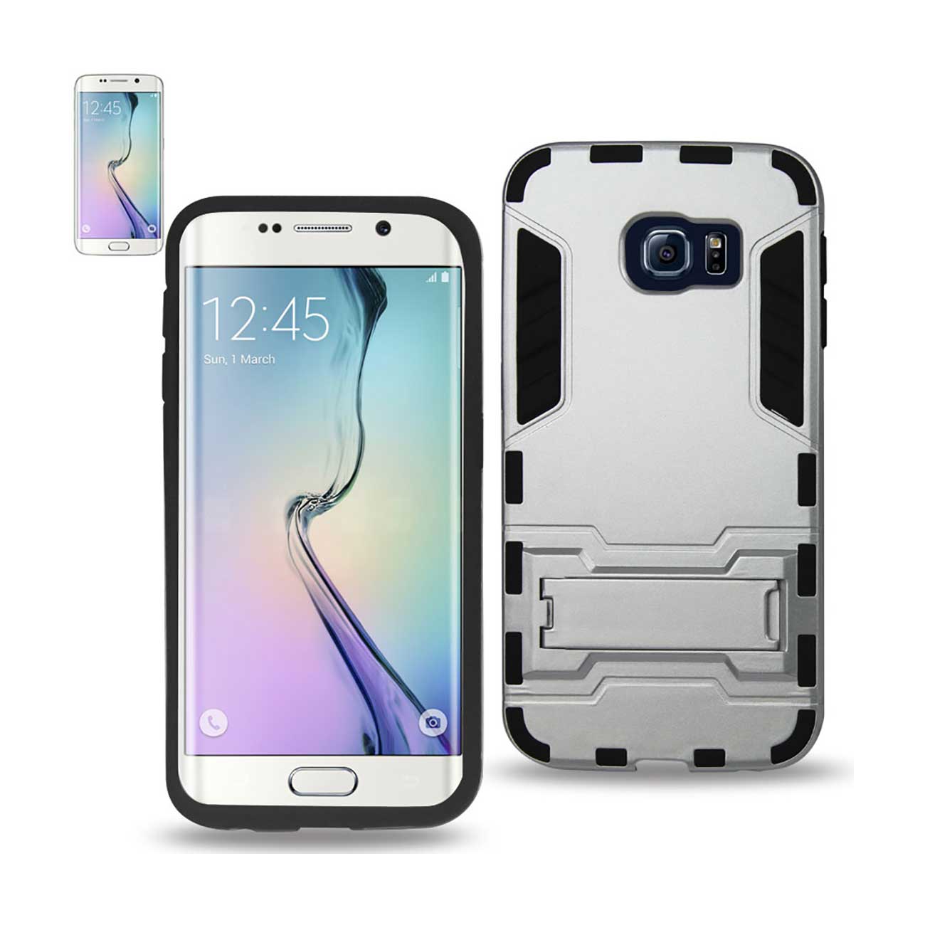 Samsung Galaxy S6 Edge Hybrid Metallic Case With Kickstand In Black Silver