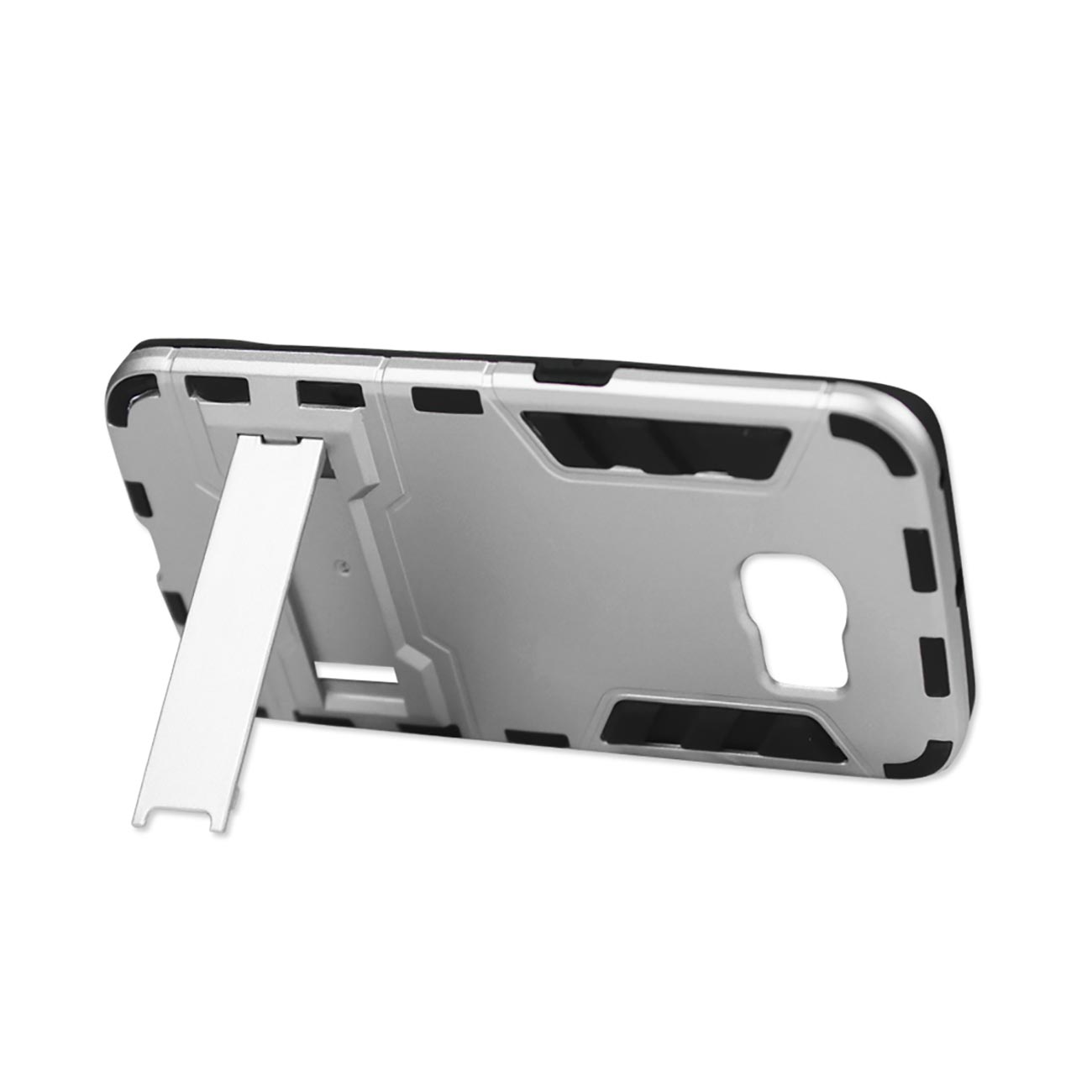 Samsung Galaxy S6 Edge Hybrid Metallic Case With Kickstand In Black Silver