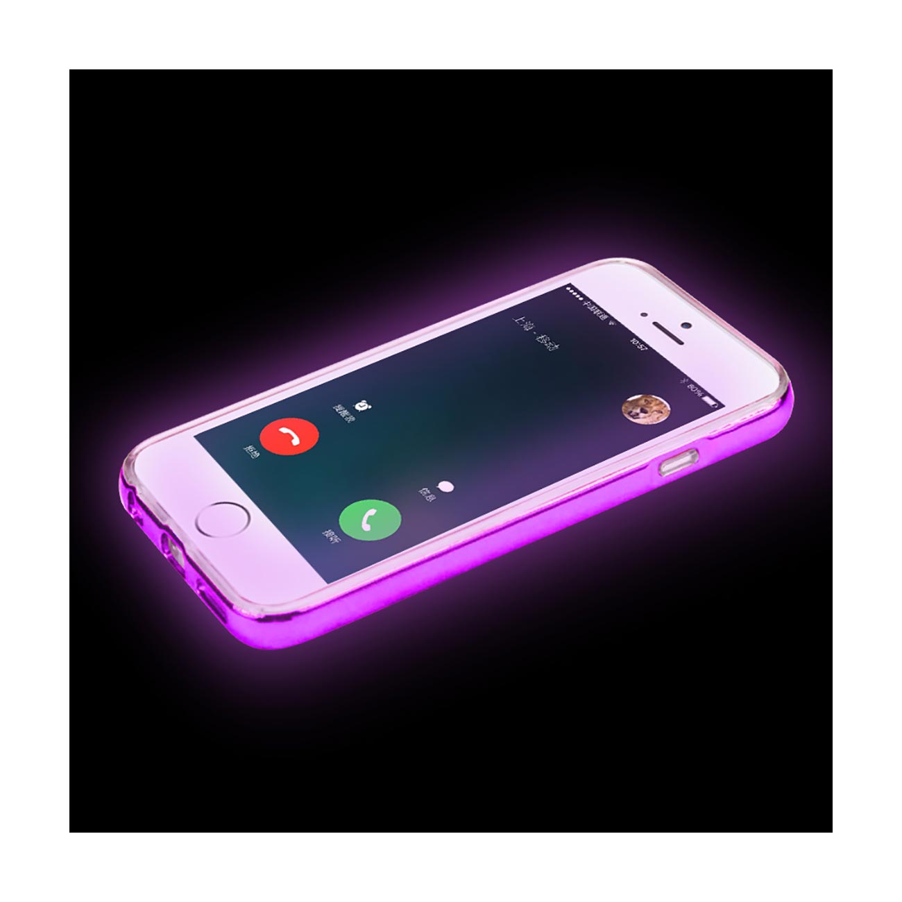 IPHONE 6 CLEAR BACK FRAME CASE WITH LED SWITCH LIGHT IN PURPLE