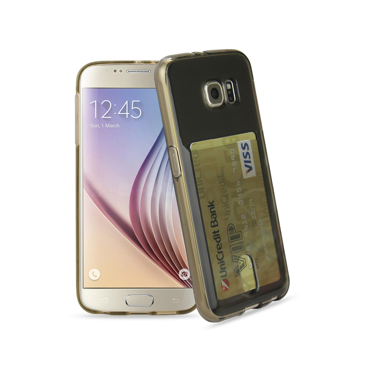 Samsung Galaxy S6Reiko Semi Clear Case With Card Holder In Clear Black
