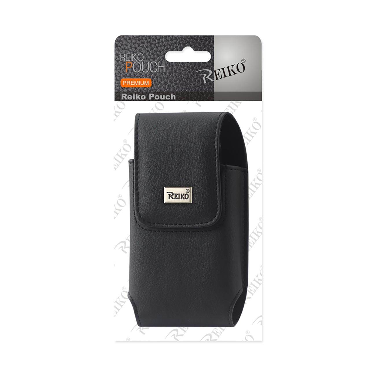Leather Vertical Pouch/Phone Holster With Metal Logo In Black