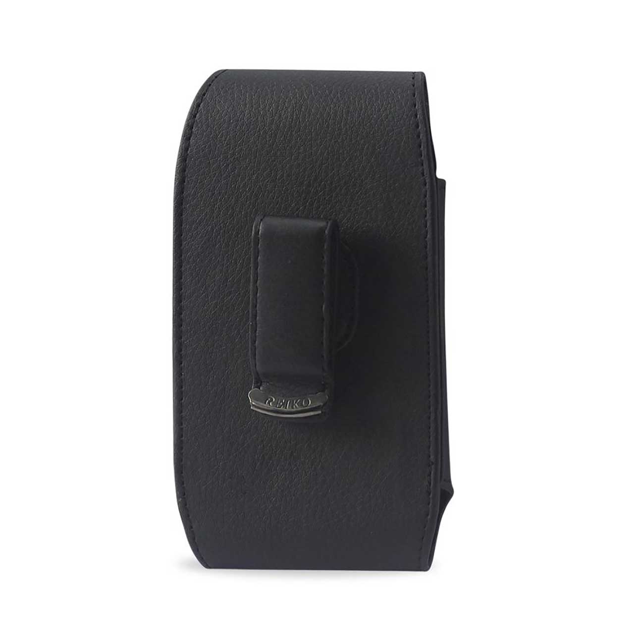 Leather Vertical Pouch/Phone Holster With Metal Logo In Black