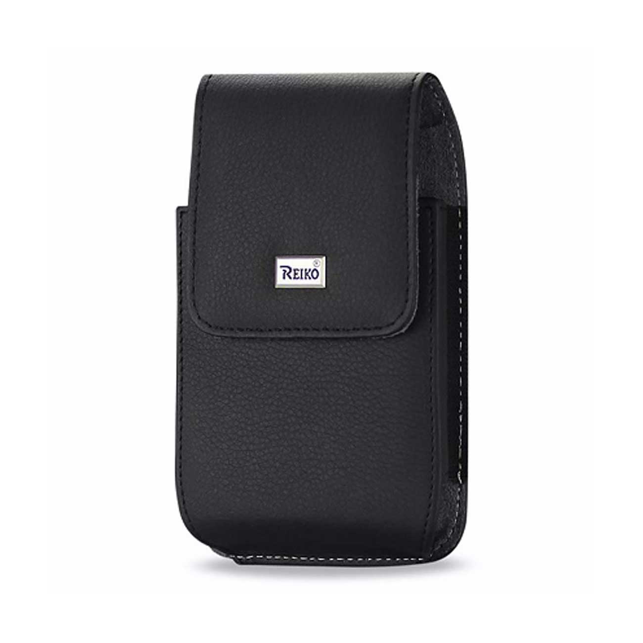 Vertical Leather Pouch/Phone Holster With Magnetic Closure And Belt Loop In Black