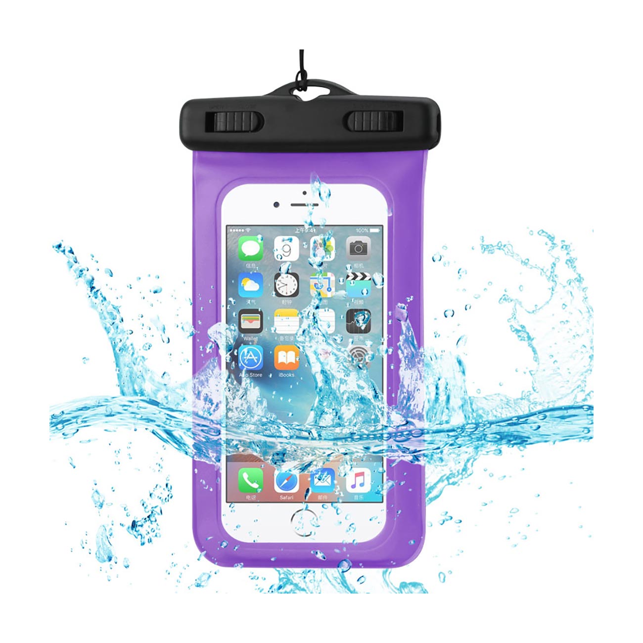 Waterproof Case With Touch Screen For 4.7X2.4X0.4 Inches Devices With Floating Adjustable Wrist Strap In Purple