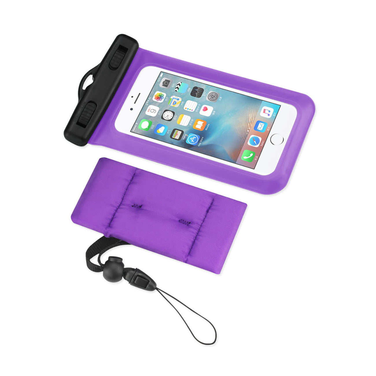 Waterproof Case With Touch Screen For 4.7X2.4X0.4 Inches Devices With Floating Adjustable Wrist Strap In Purple