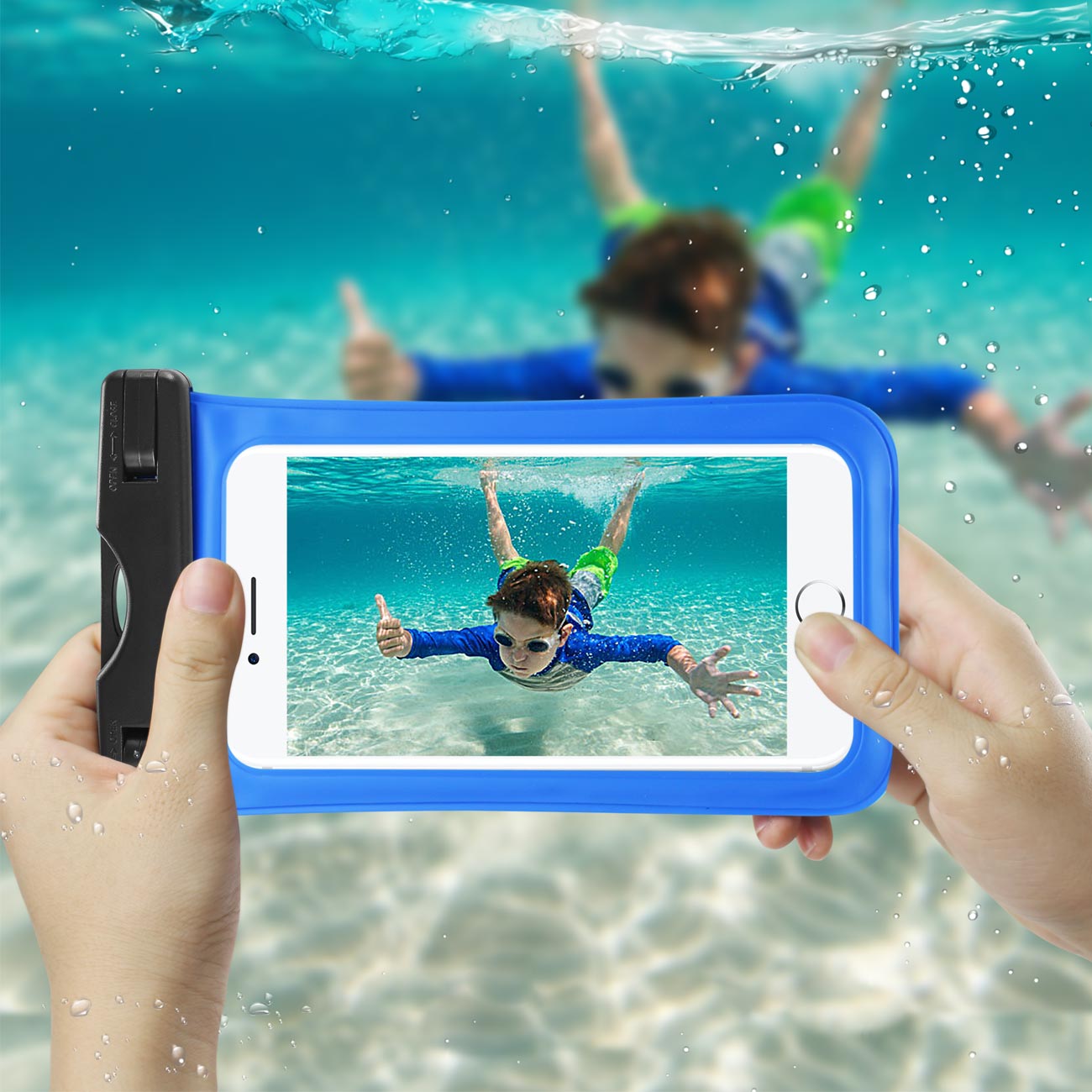 Reiko Waterproof Case With Touch Screen For 5.5X3X0.5 Inch Devices With Wrist Strap In Blue