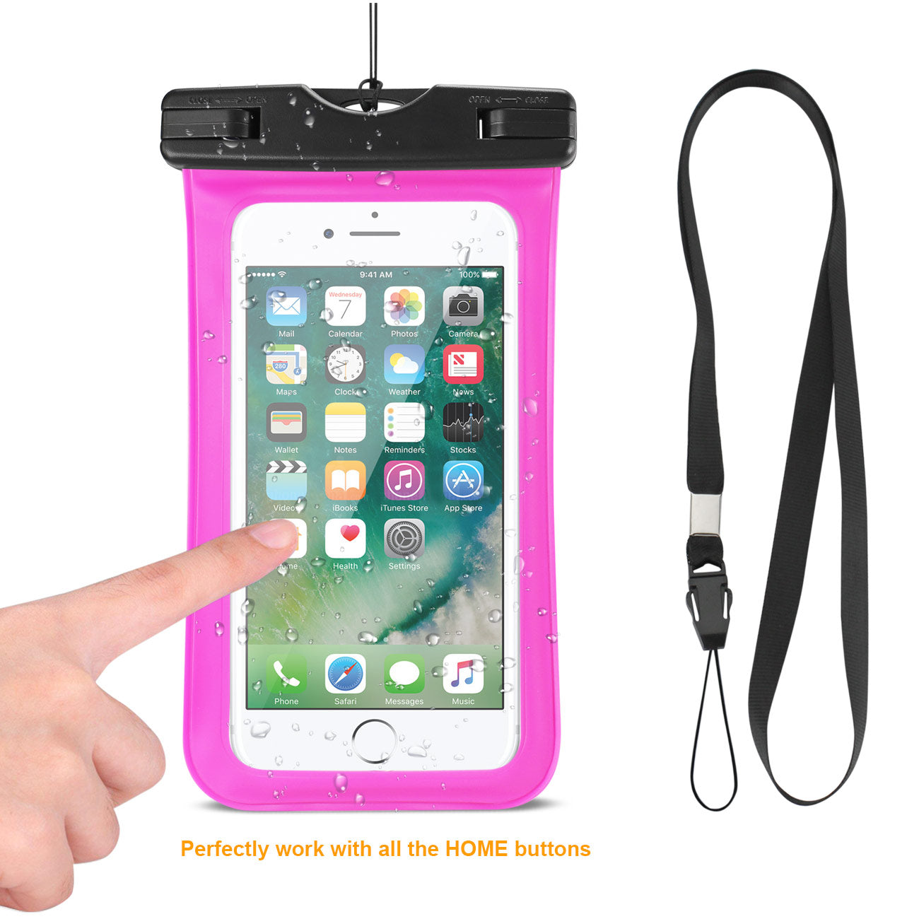 Reiko Waterproof Case With Touch Screen For 5.5X3X0.5 Inch Devices With Wrist Strap In Pink