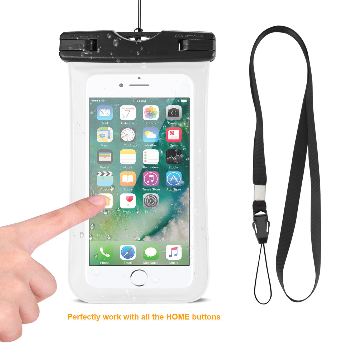 Reiko Waterproof Case With Touch Screen For 5.5X3X0.5 Inch Devices With Wrist Strap In White