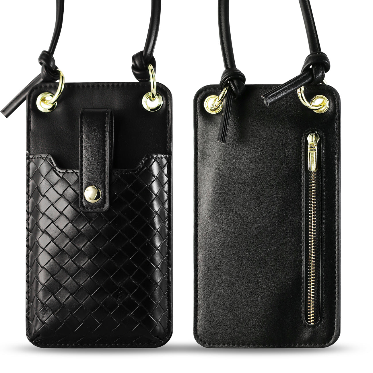 Leather Crossbody Phone Wallet Large Purse In Black