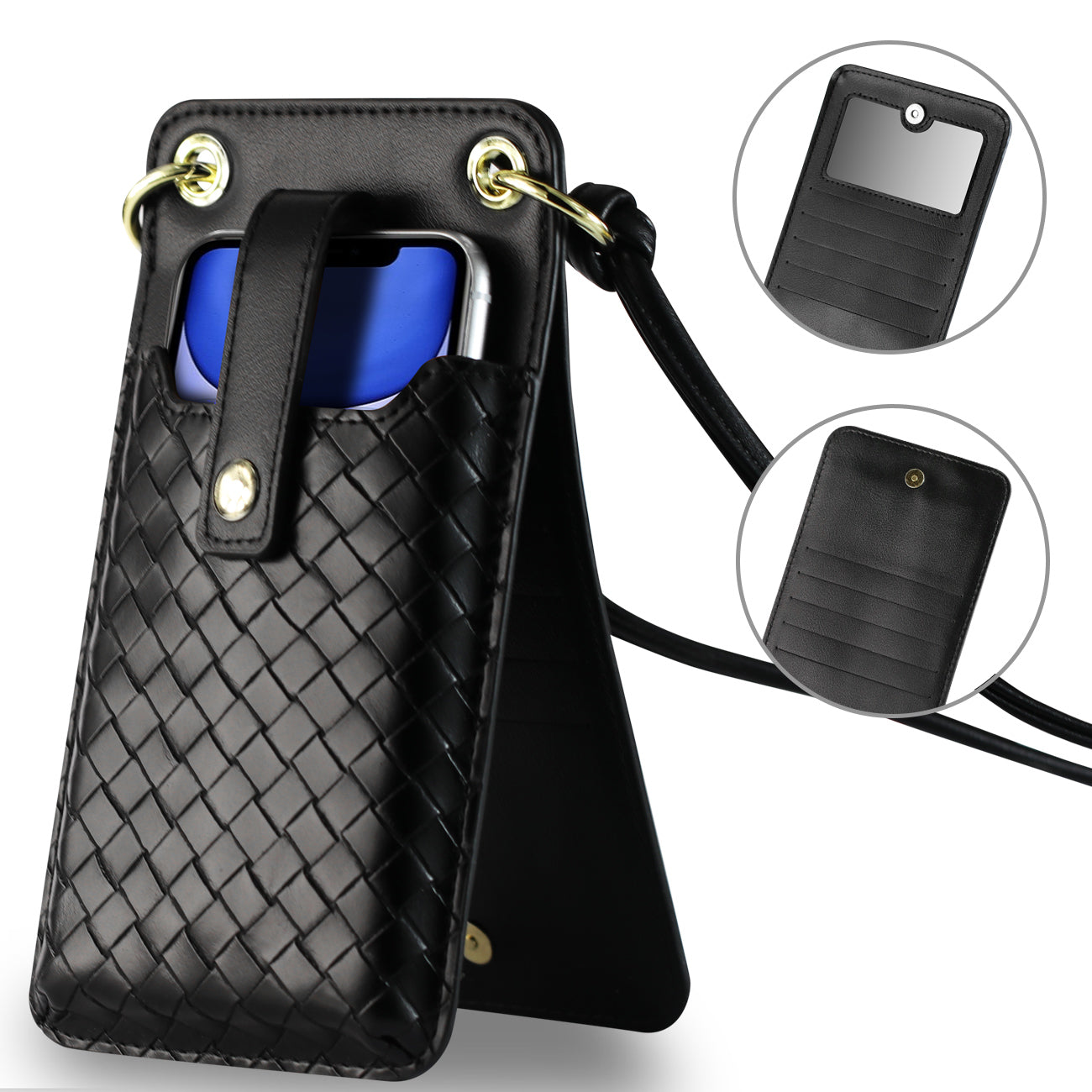 Leather Crossbody Phone Wallet Large Purse In Black